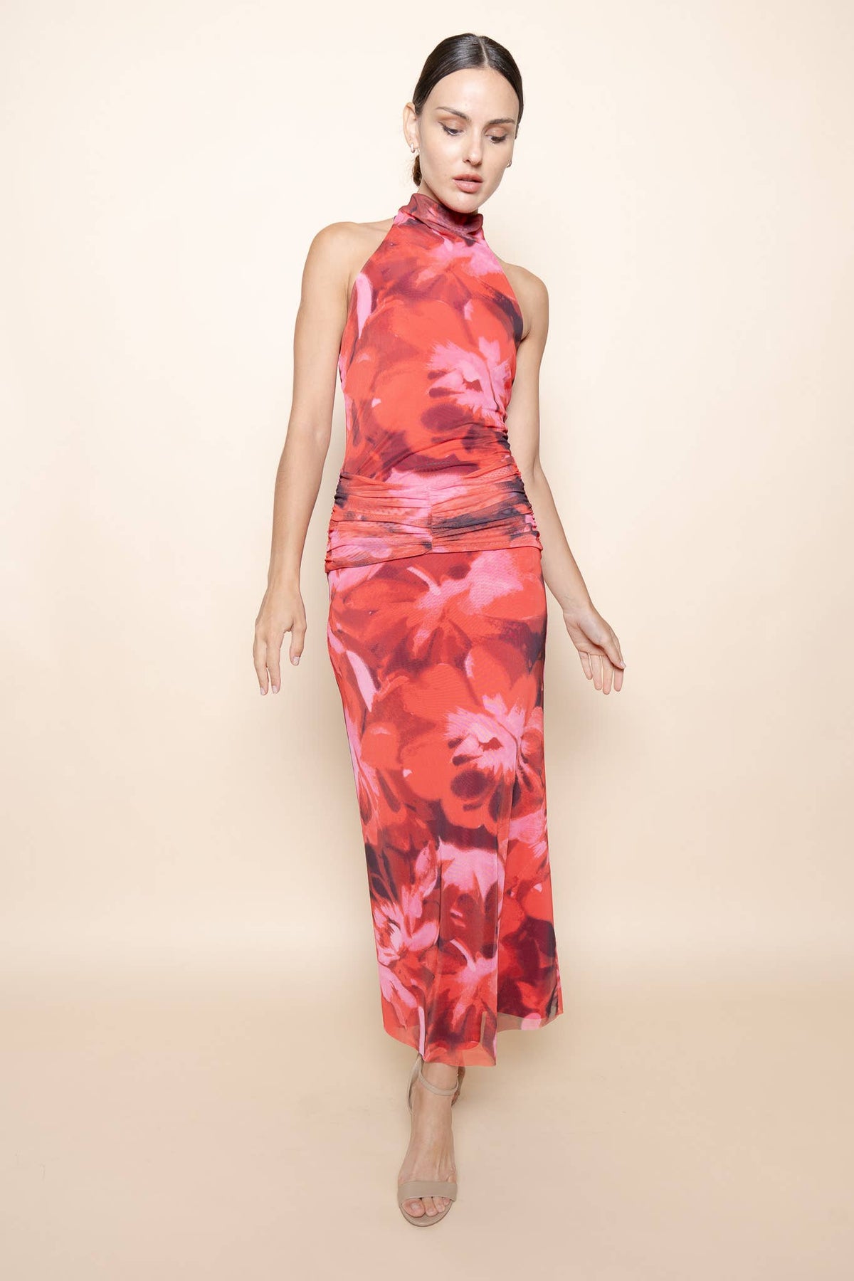Gathered Waist Halter Maxi Dress