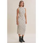 Polka Dot Ruched Midi Dress