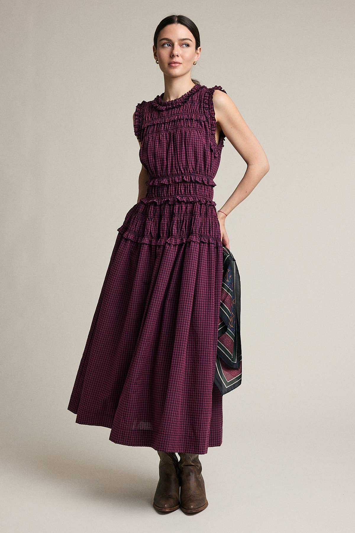 Wine Plaid Maxi Dress