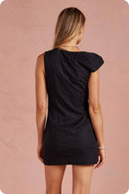 Final Sale-One Shoulder Linen Mini Dress