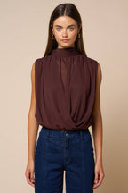 Draped Chiffon Mock Neck
