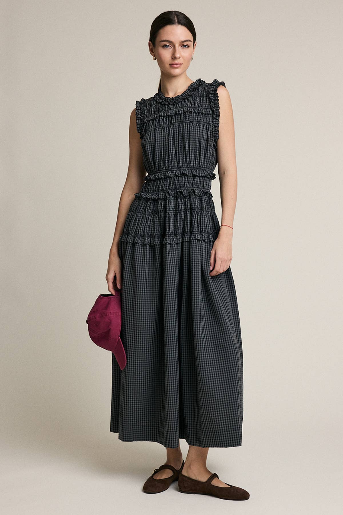 Green Grey Plaid Maxi Dress