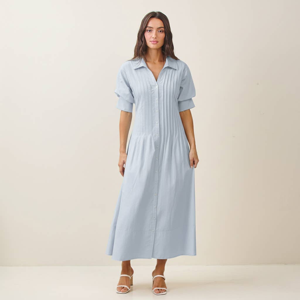Final Sale-Short Sleeve Pintuck Shirt Dress