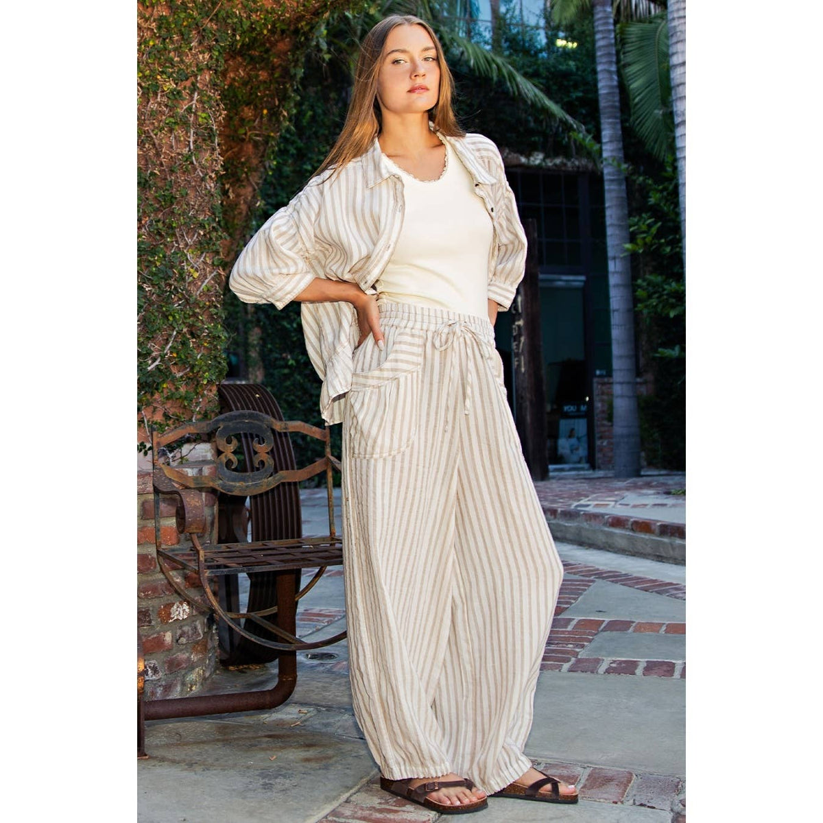 Final Sale-Stripe Linen Blend Pant