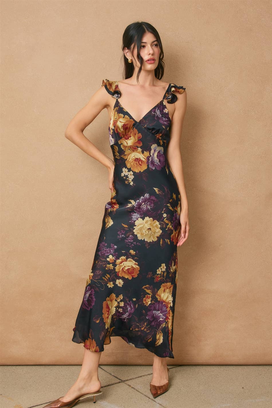 Floral Flutter Shoulder Maxi Dress