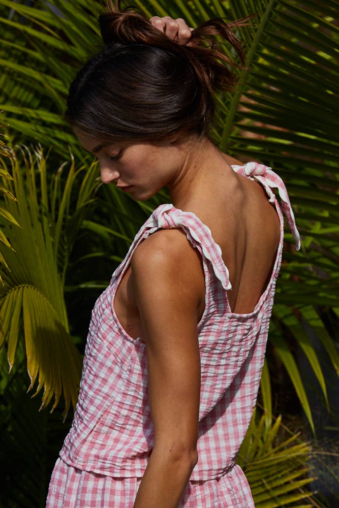 Final Sale-Gingham Square Neck Top