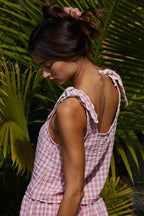 Final Sale-Gingham Square Neck Top