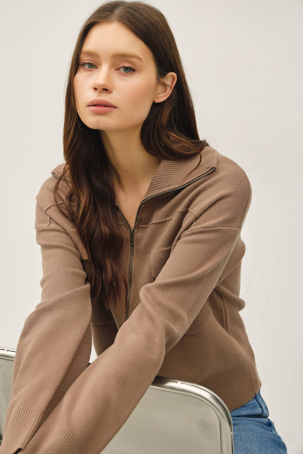 Final Sale-Zip Up Sweater Jacket