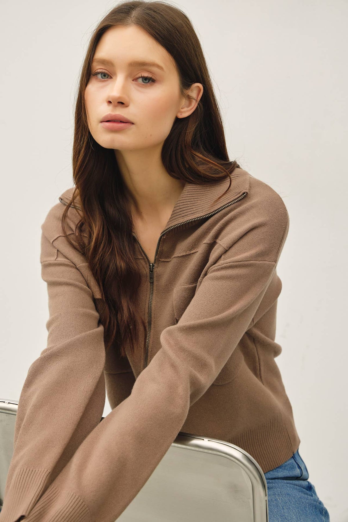 Final Sale-Zip Up Sweater Jacket