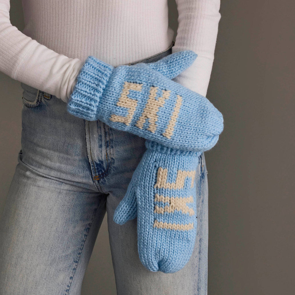 Lt. Blue & Beige Ski Mittens