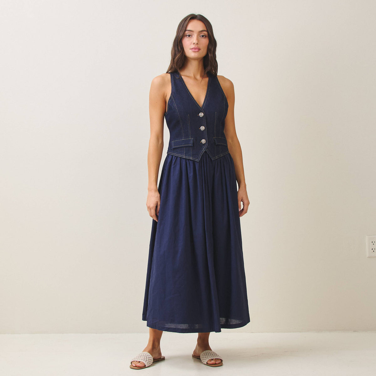 Denim vest long dress