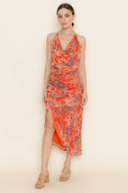 Burnt Out Floral Velvet Halter Dress