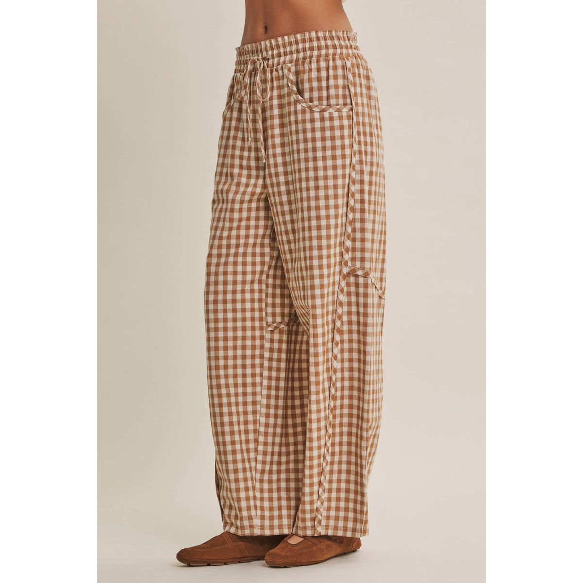 Relaxed Gingham Barrel Pant