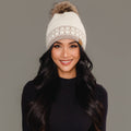 Ivory & Taupe Patterned Knit Pom Hat