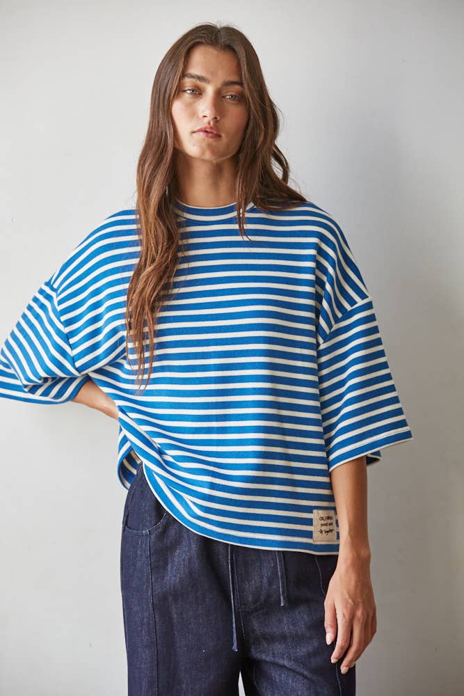 Final Sale-Knit Cotton Striped Short Sleeve