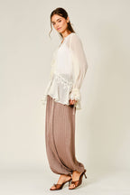 Sheer Lace Ruffle Blouse