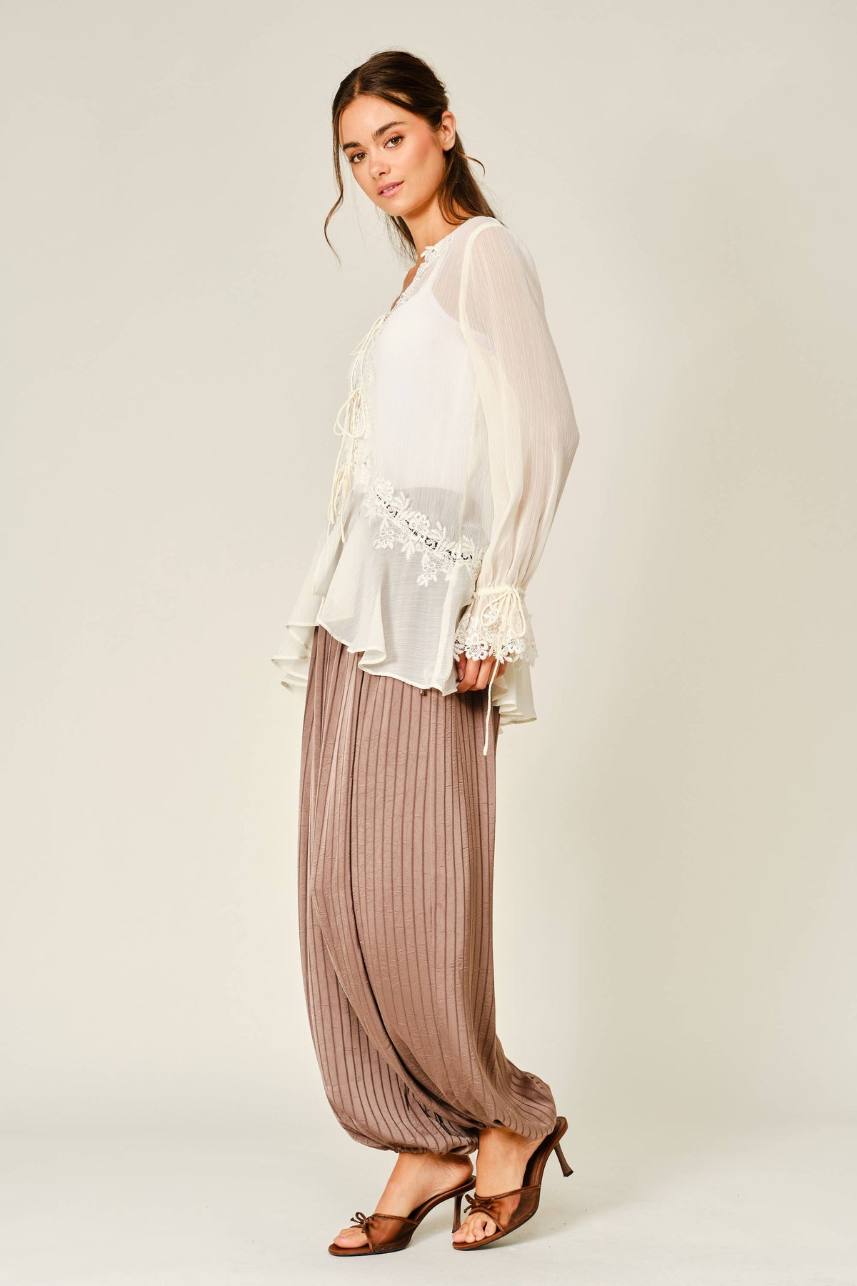 Sheer Lace Ruffle Blouse
