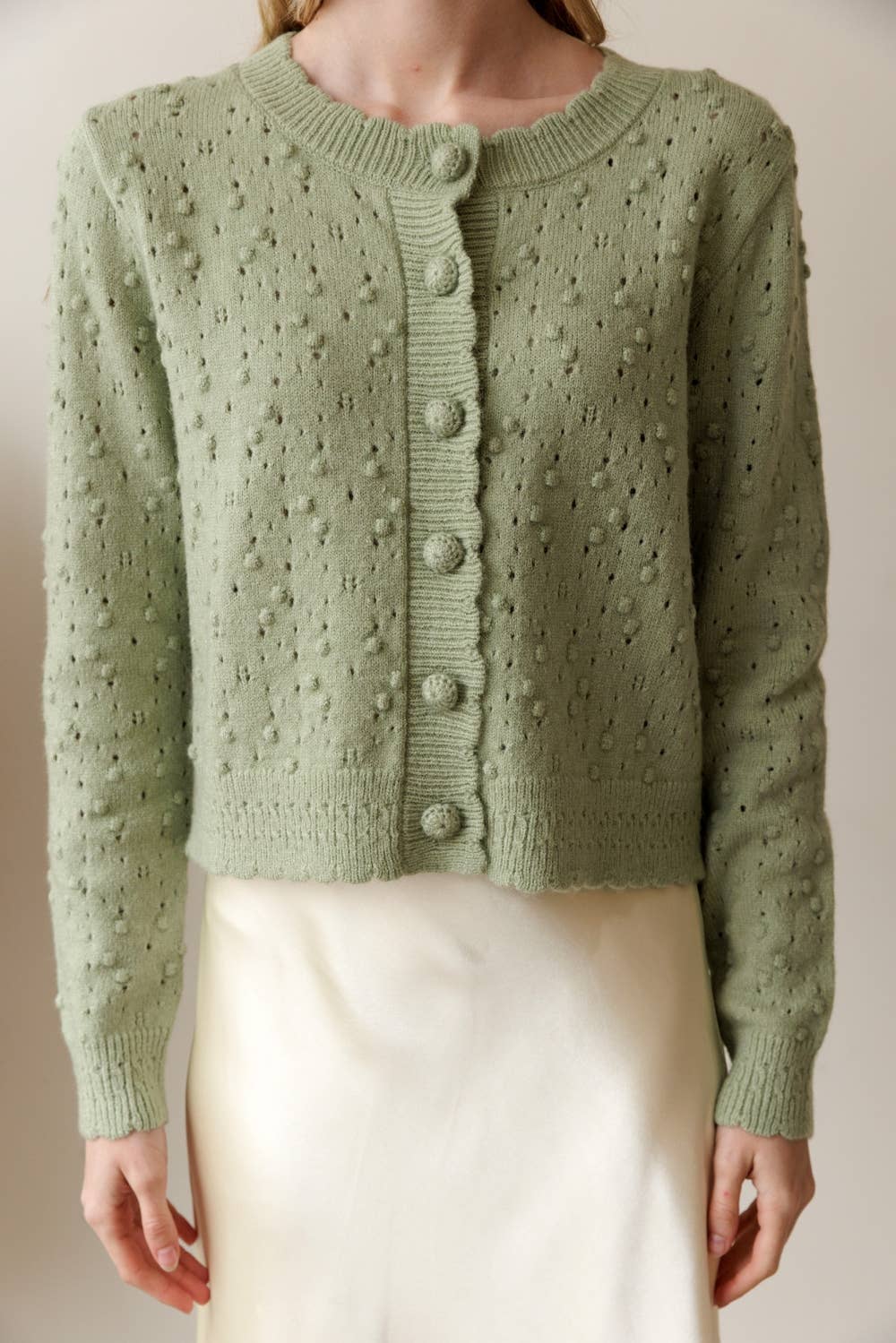 Pointelle Bobble Knit Cardigan