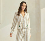 Final Sale-Flower Embroidered Striped Shirt