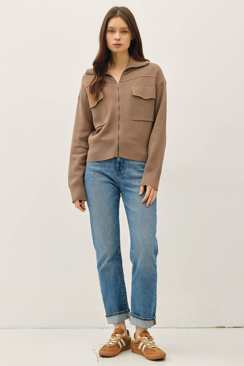 Final Sale-Zip Up Sweater Jacket
