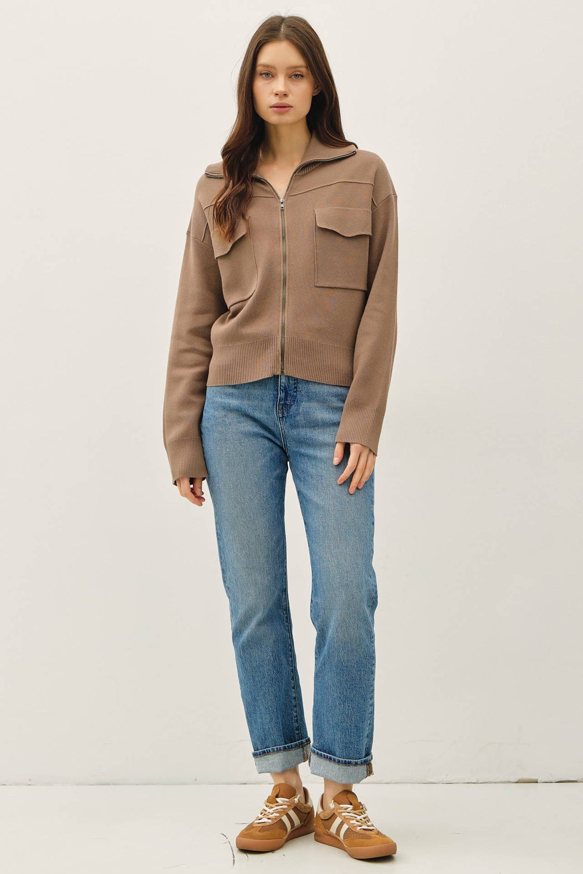 Final Sale-Zip Up Sweater Jacket