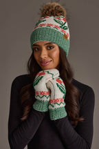Off White Cherry Pattern Mittens