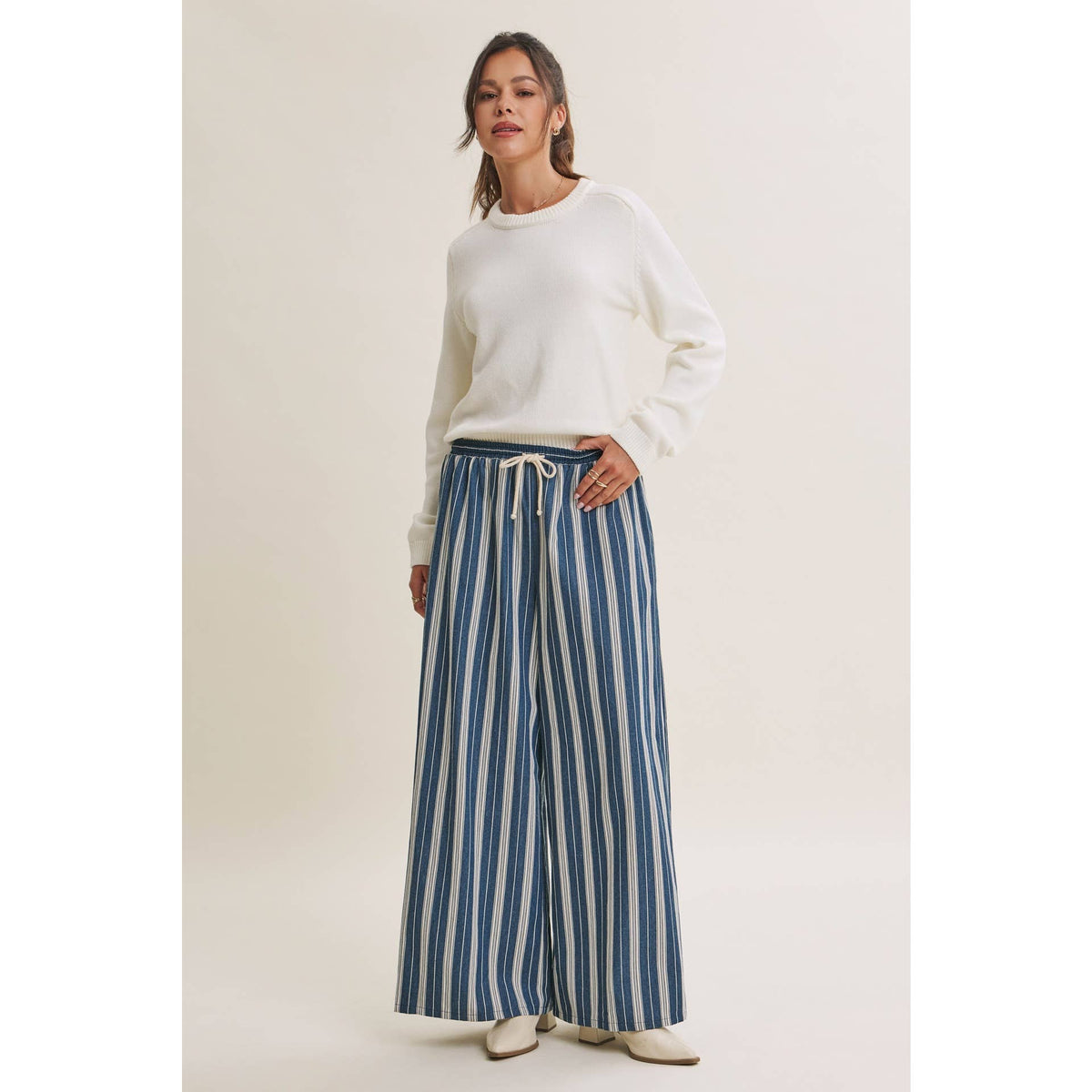 Vertical Stripe Wide-Leg Pants