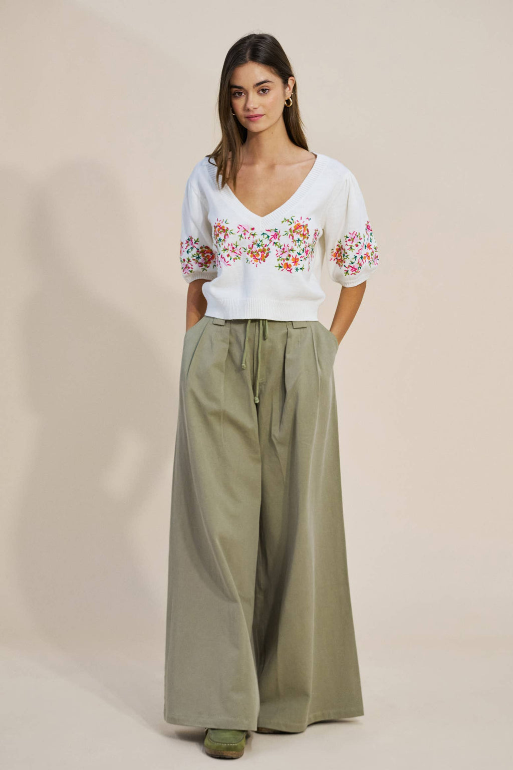 Final Sale-Floral Embroidered Sweater Top