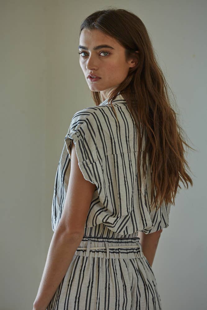 Final Sale-Striped Waist Tie Top