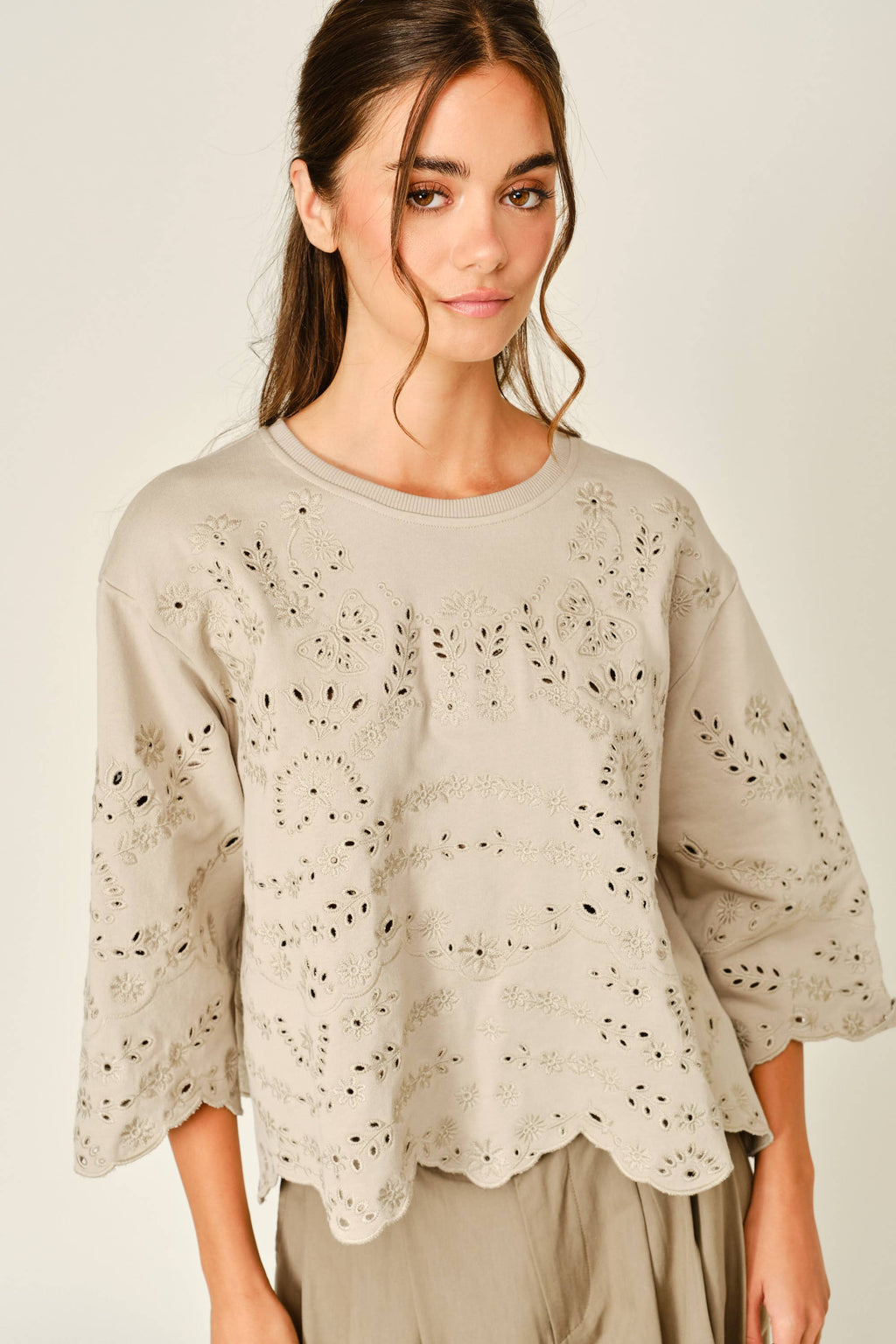 Eyelet Terry Sweatshirt