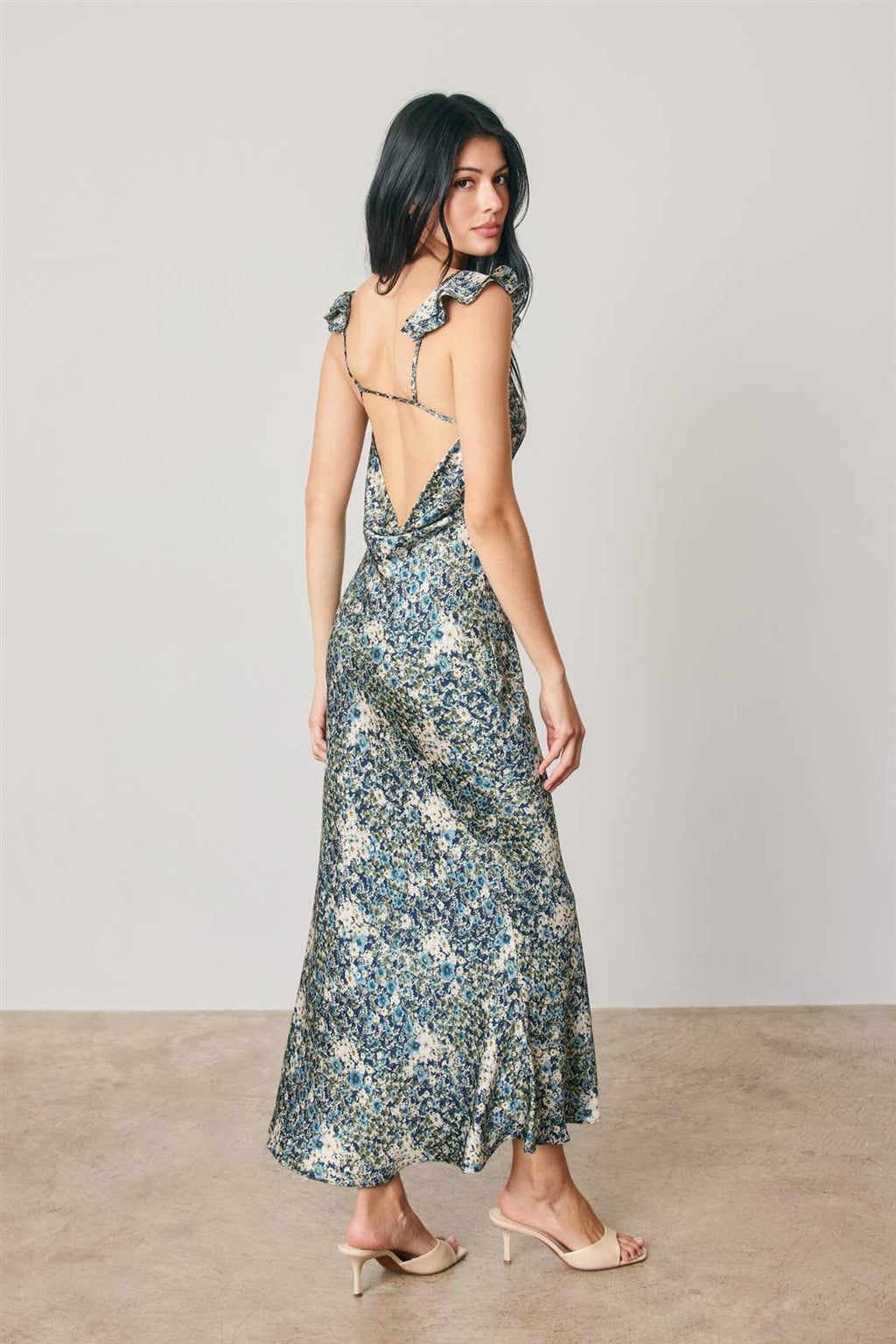 Floral Flutter Shoulder Maxi Dress