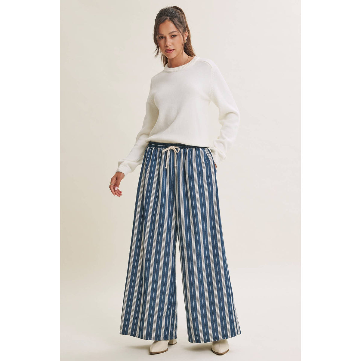 Vertical Stripe Wide-Leg Pants