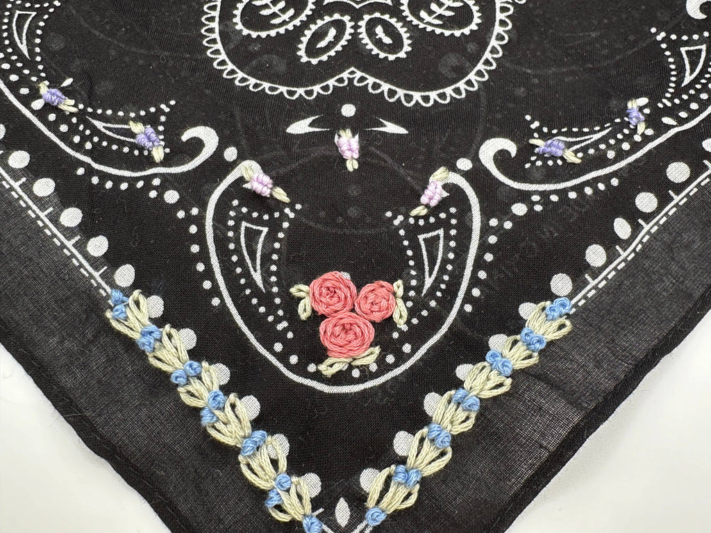 Final Sale-Black Bandana With Floral Embroidery