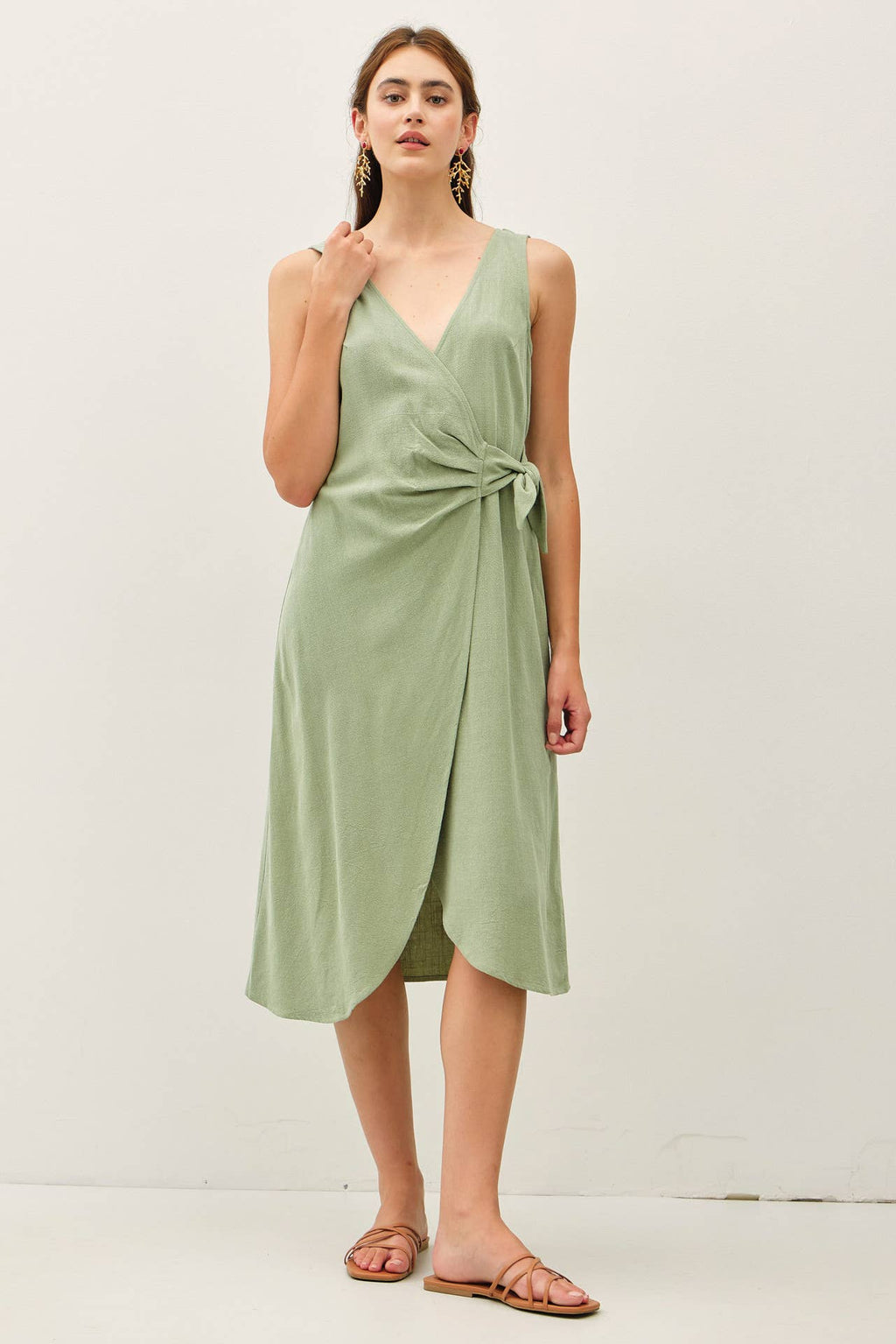 Final Sale-Linen Blend Wrap Dress