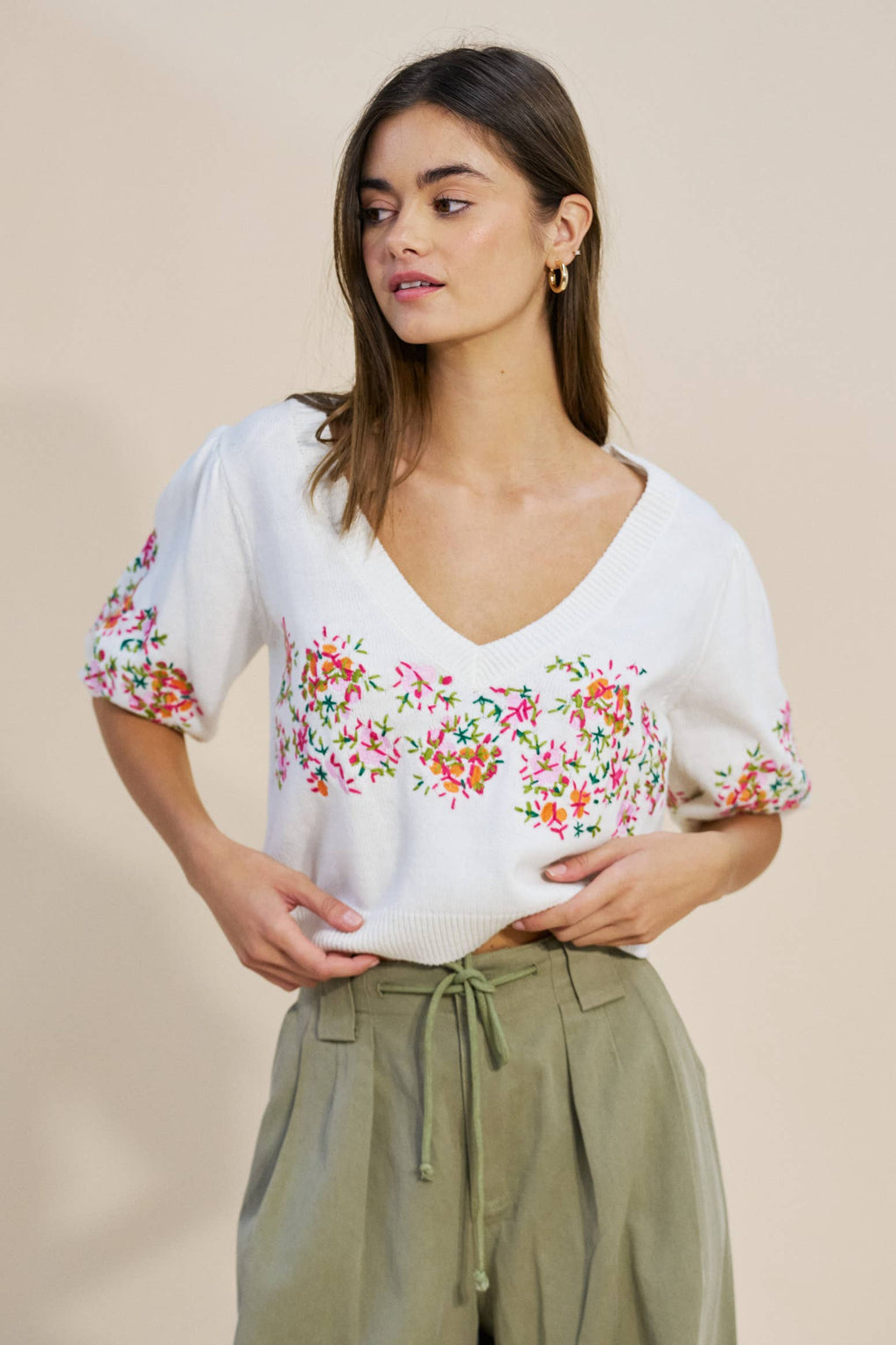 Final Sale-Floral Embroidered Sweater Top