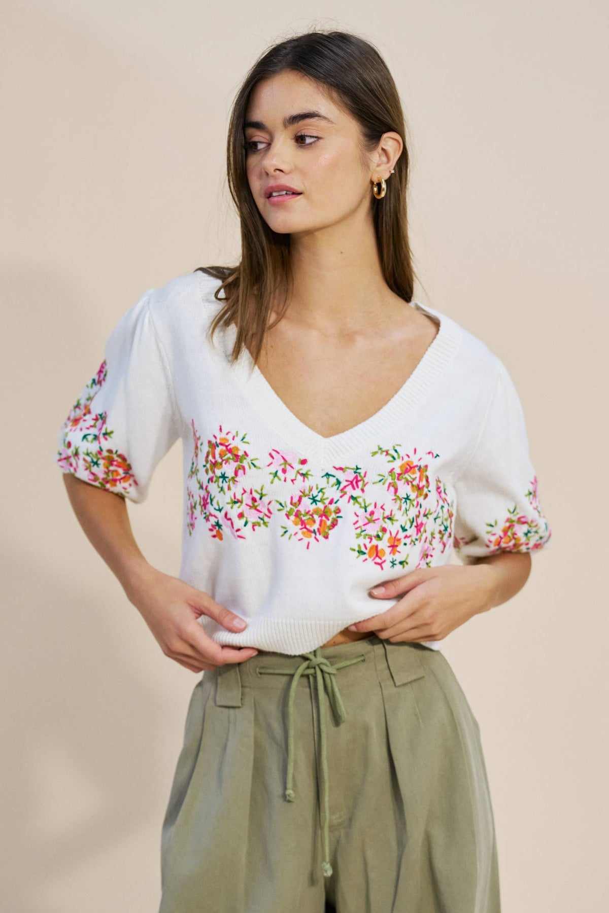 Final Sale-Floral Embroidered Sweater Top