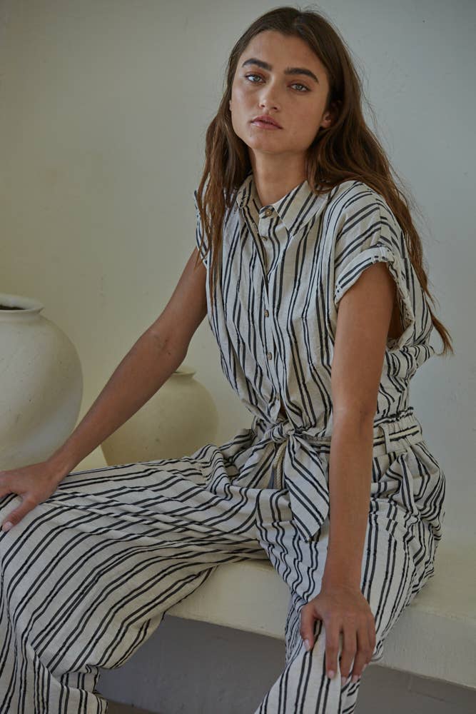 Final Sale-Striped Waist Tie Top