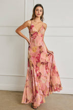 Bold Floral Frilly Hem Maxi Dress