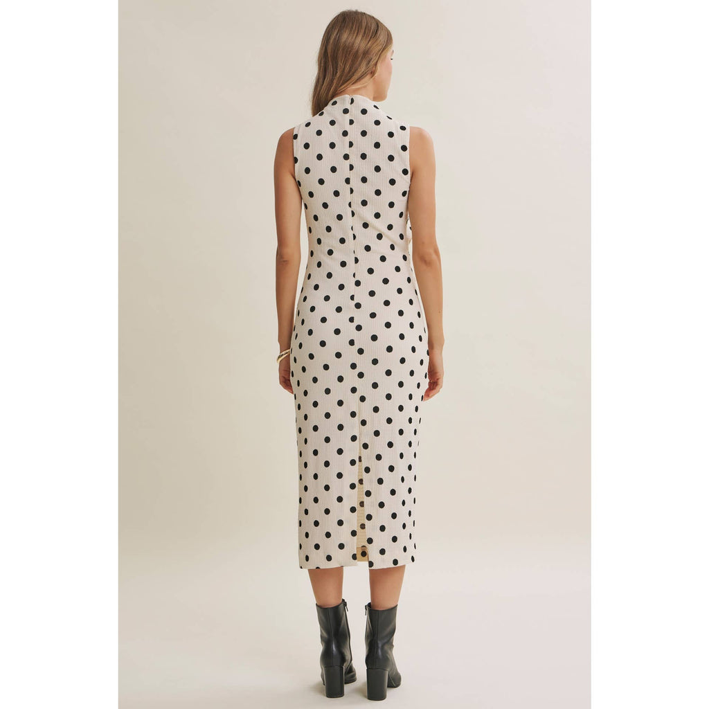 Polka Dot Ruched Midi Dress