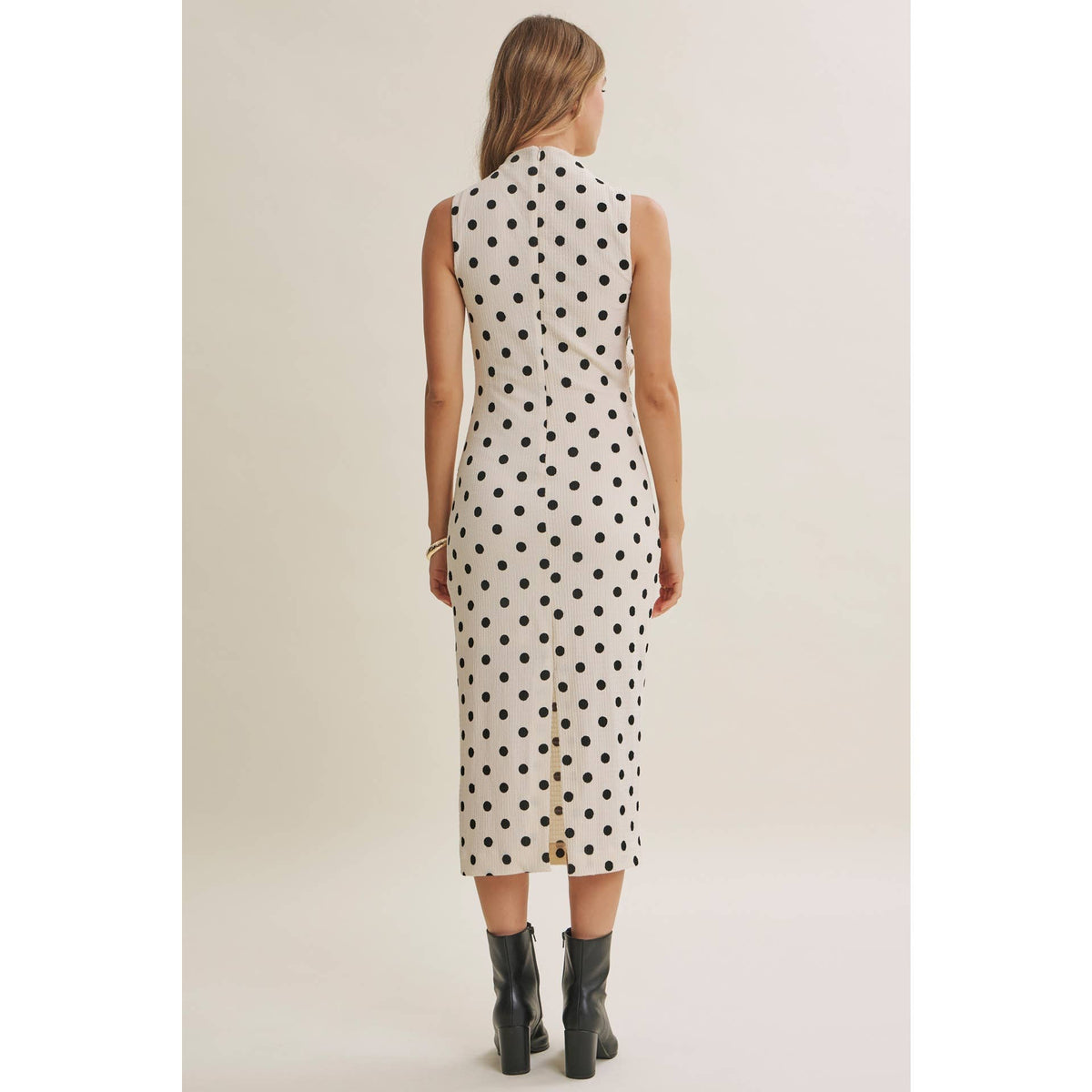 Polka Dot Ruched Midi Dress