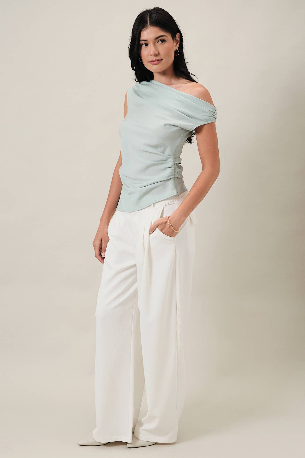 Final Sale-Draped One Shoulder Top