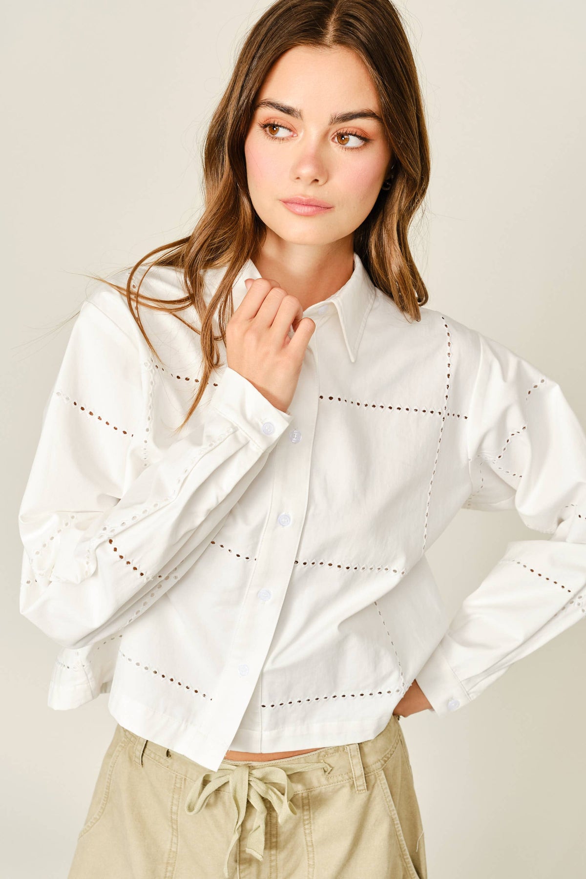 Eyelet Button Down Shirt