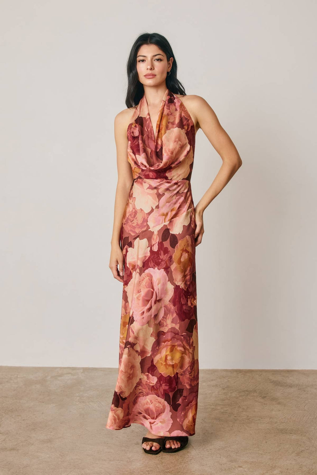 Floral Draped Halter Maxi Dress