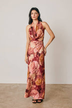 Floral Draped Halter Maxi Dress
