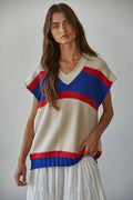 Final Sale-Cotton Striped V-Neck Sweater Vest