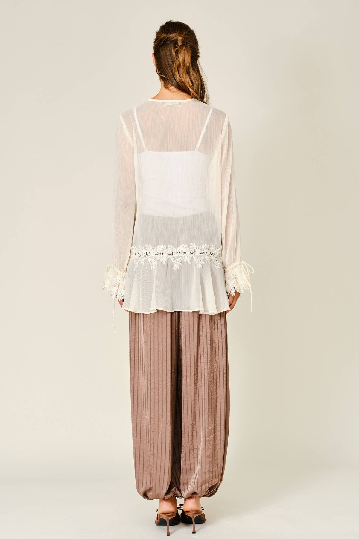 Sheer Lace Ruffle Blouse