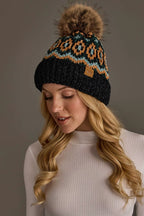 Black & Multicolored Chenille Pom Hat