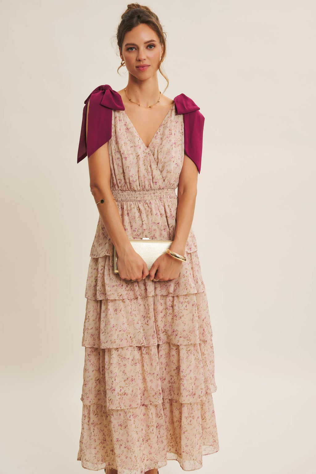 Beloved Tiered Floral Shoulder-Tie Maxi Dress