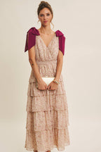 Beloved Tiered Floral Shoulder-Tie Maxi Dress