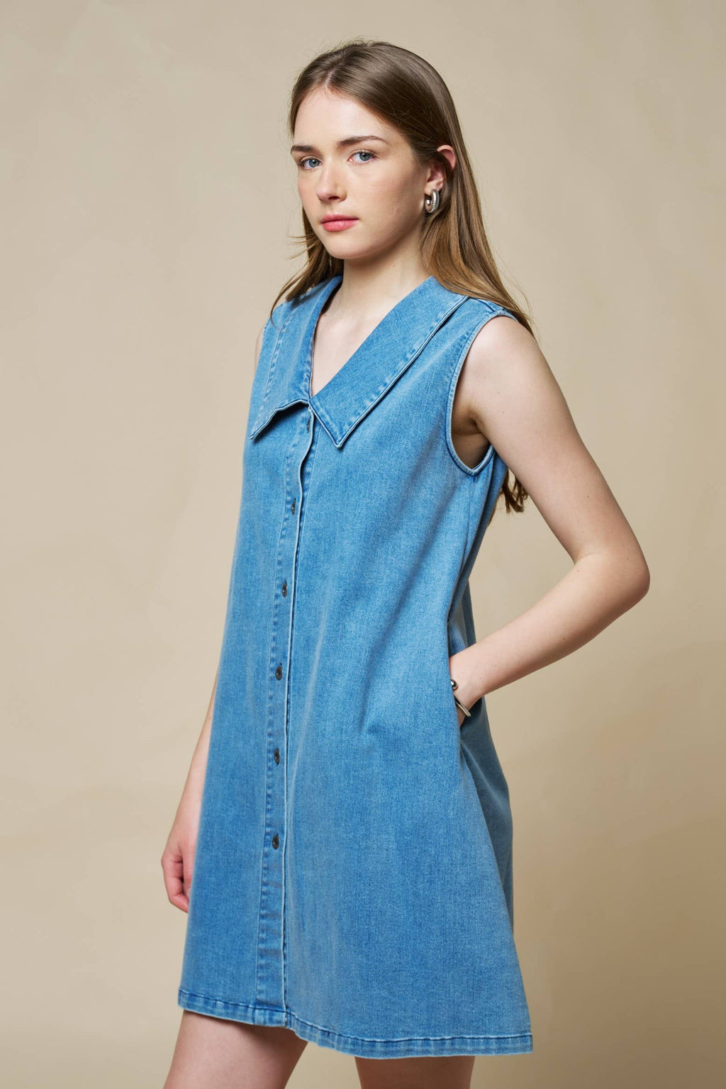 Final Sale-Collard Shift Mini Denim Dress